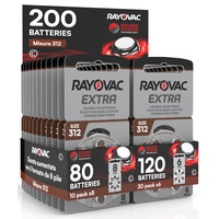 200 Rayovac Hörgerätebatterien der Extragröße 312 PR41 (braun) - 10 Blister mit 8 und 20 Blister mit 6 Batterien