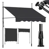 Sekey Klemmmarkise für Balkon mit Kurbel ohne Bohren Sonnenschutz UV-beständig Balkonmarkise 150 x 130 cm Dunkelgrau
