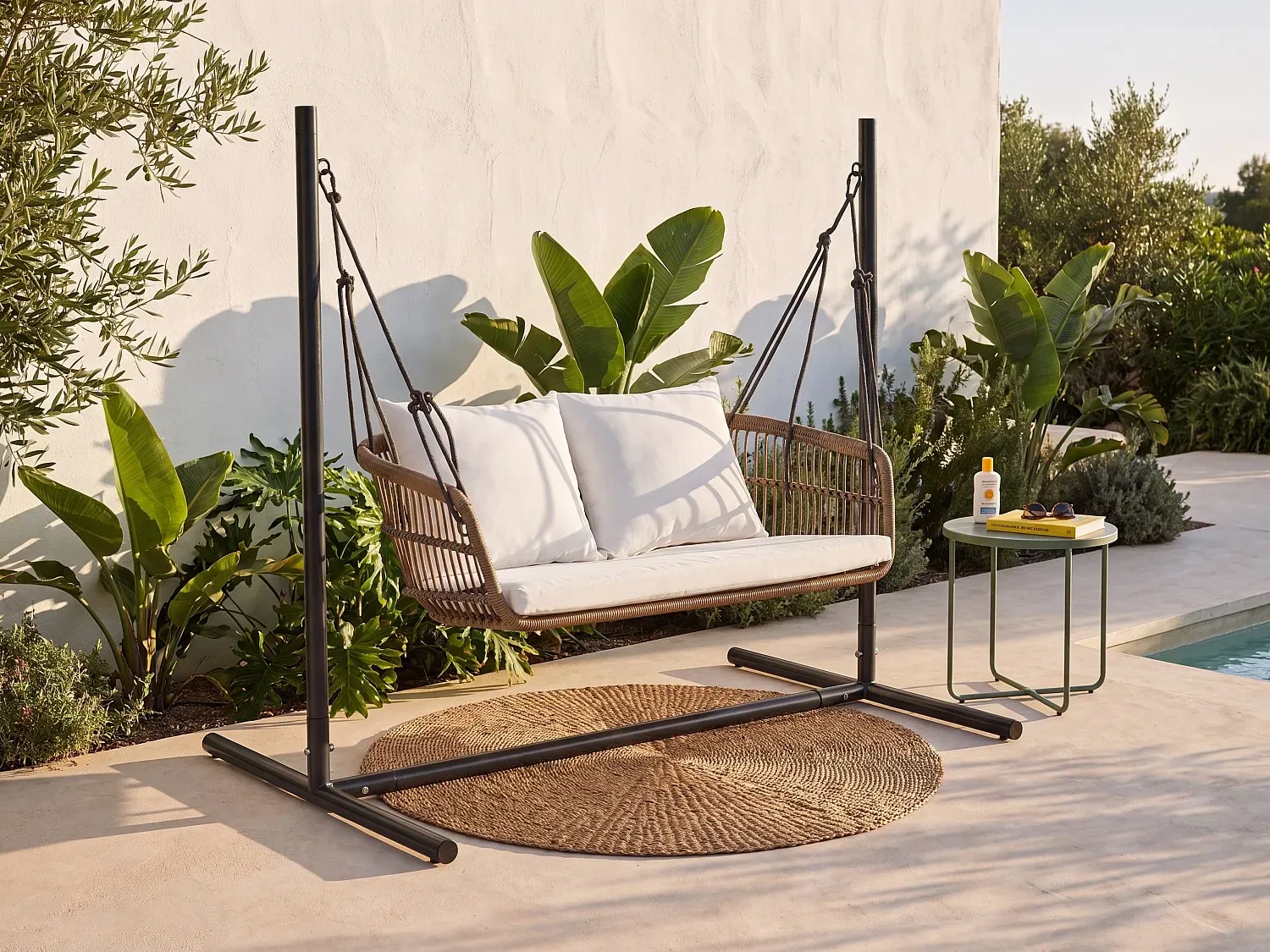 Gartenschaukel 2-Sitzer - Polyrattan - Helle Naturfarben - NUVEA von MYLIA