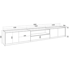 SKRAUT HOME Lowboard 310x50 cm Schwarz Eiche Holzwerkstoff