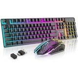 T3 Drahtlose Tastatur Maus Combo, orange beleuchtete 2.4G wiederaufladbare mechanische Feel Gaming-Tastatur + 2400DPI 6 Tasten Optische LED-Gaming-Maus + kostenlose Gaming-Mauspads (schwarz / orange)