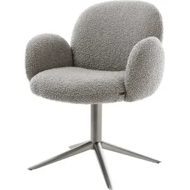 DeLife Polsterstuhl Nube-Flex, mit Armlehnen Fußkreuz Graphit Bouclé Silbergrau 360° drehbar Wippfunk grau|silberfarben 69 cm x 85 cm x 65 cm