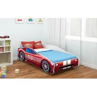 Luxusbetten24 Kinderbett Car mit verschiedenen Motiven Rot 140x70