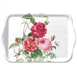 Ambiente Tablett 13x21cm Melamin mit Rosen Motiv - kleines Serviertablett Frühstückstablett Tischdeko Frühling Sommer Hochzeit Dekotablett romantisch Weiß Rot