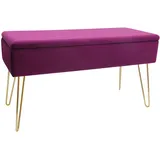 Echtwerk Sitzbank “Scarlett“, Polsterbank mit Samtbezug, Aufbewahrungstruhe rechteckig, Schminkbank mit Stauraum, Aufbewahrungsbank mit Metallbeine, 75 x 30 x 41,5 cm, Polyester-Mischung, Beere