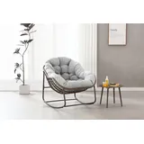 Fine Life Pro Schaukelsessel Rattan-Schaukelstuhl, gepolsterter Schaukel- und Relaxsessel grau