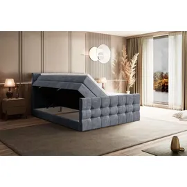 altdecor Boxspringbett mit Matratze und Lattenrost - BERO -Z KING - 160x200 cm - Grau Samt - Topper, Fußteil, Polsterbett mit Bettkasten, Bett mit... - Hellgrau