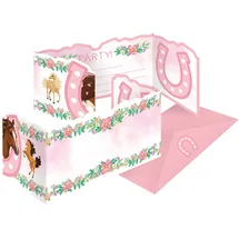 Amscan 9909886 - Einladungskarten Pferd, 8 Karten mit rosa Umschlägen, Einladung, Kinder-Geburtstag, Motto-Party, Karneval
