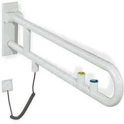 Hewi 801 E-Stützklappgriff 801.50.70036 700 mm, koralle, Spül-/Funktionstaste, gelber Ring