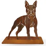 Terma Stahldesign Rost Hund Boston Terrier lebensgroß 60cm Metall Gartenfigur Handmade Germany wetterfest Gartendeko Tierfigur Grabdeko Geschenk