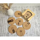 Katzen-Untersetzer aus Kork, 6 Stück Set mit Pfoten-Motiven, Dekorative Getränkeuntersetzer mit Geschenkbox, Rund