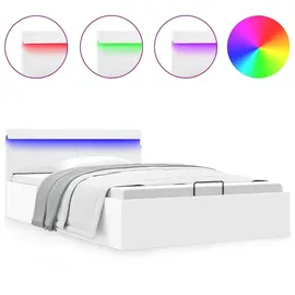 vidaXL Stauraumbett hydraulisch LED 140 x 200 cm weiß