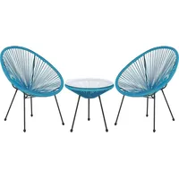 Beliani Balkonset Blau Polyrattan Beistelltisch mit 2 Stühlen Spaghetti-Optik Modern Mexikanischer Stil Outdoor Balkon Terrasse Garten Möbel - Gr.: onesize