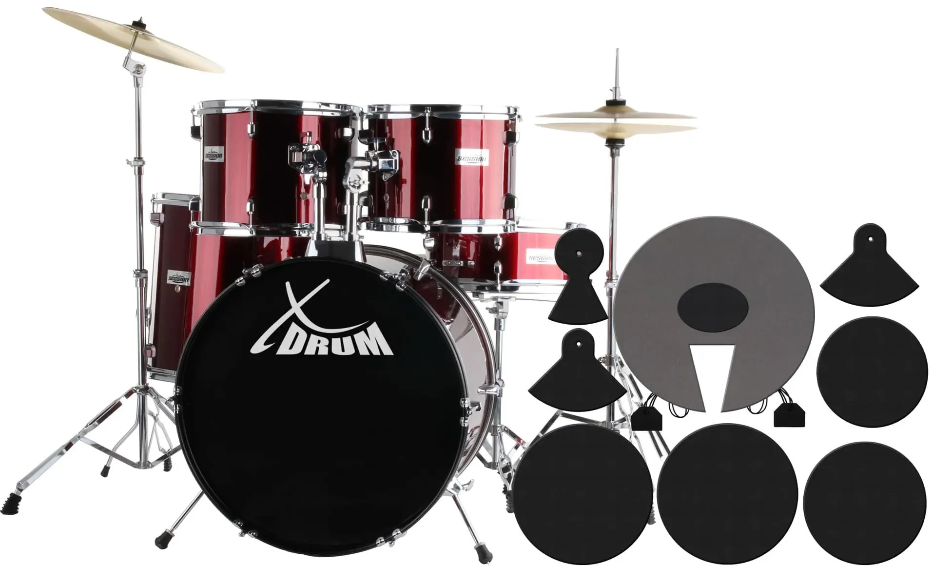 XDrum Semi 22" Standard Schlagzeug Lipstick Red Set + Dämpfer