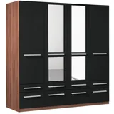 Priess Drehtürenschrank PRIESS "Schrank Garderobe Wäscheschrank Barcelona in 5 Breiten" Schränke Gr. B/H/T: 185cm x 193cm x 54cm, mit Spiegel, ohne Beleuchtung, 4 St., schwarz (nussbaumfarben, schwarz) in vielen Farben und Ausführungen