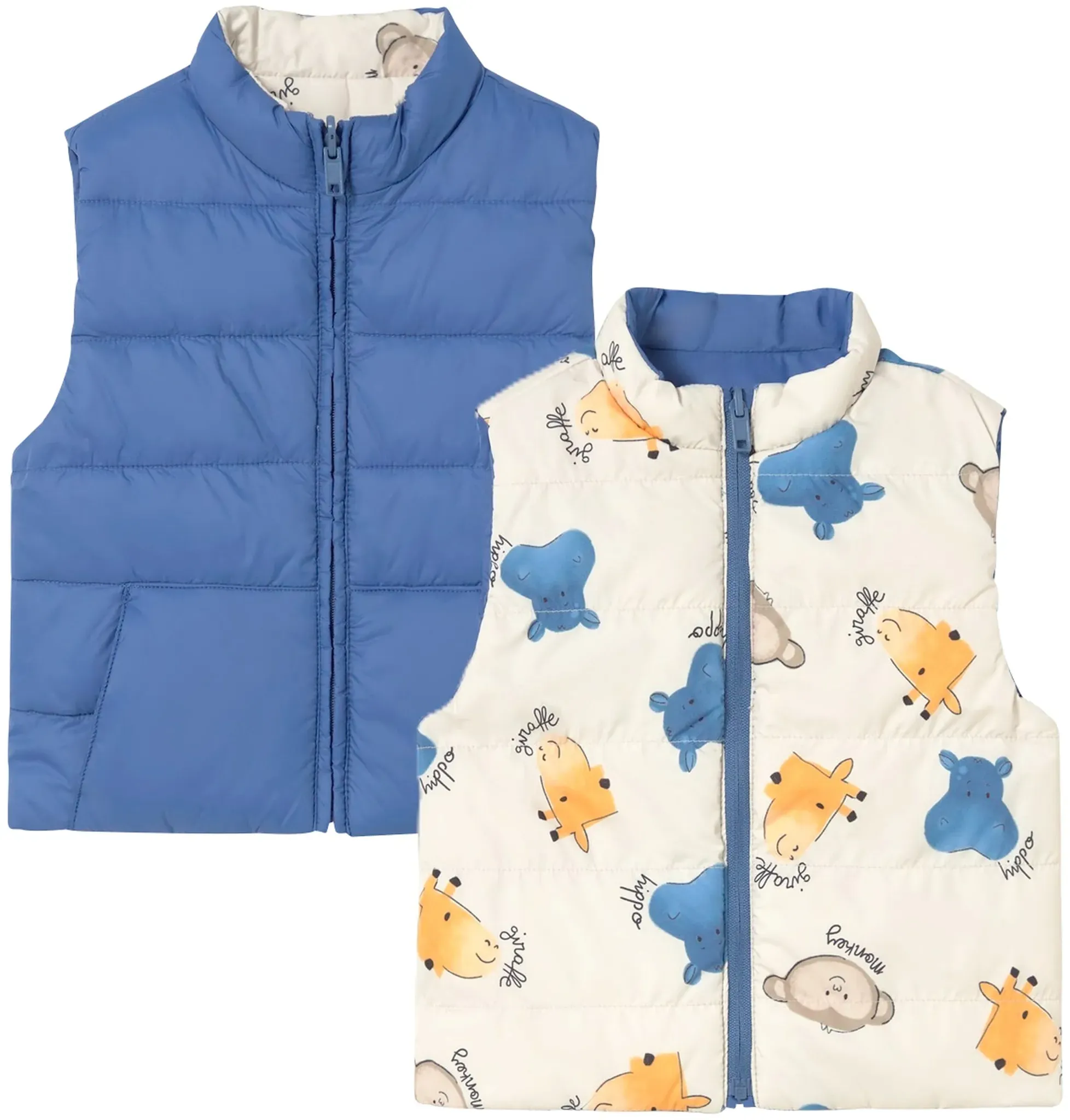 Mayoral Wende-Steppweste Safari-Tiere, blau | mehrfarbig, 92