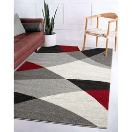The CarPET Pearl – Moderner Kurzflor Teppich, dichter Flor, geometrisches Muster, Konturenschnitt, Wohnzimmer & Schlafzimmer Teppich, Wellenmuster, Grau Rot, 160 x 220 cm