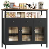 Homfa Sideboard Küchenschrank mit Glastüren und Schubladen, für Küche Wohnzimmer Esszimmer, verstellbare Ablage, Schwarz schwarz
