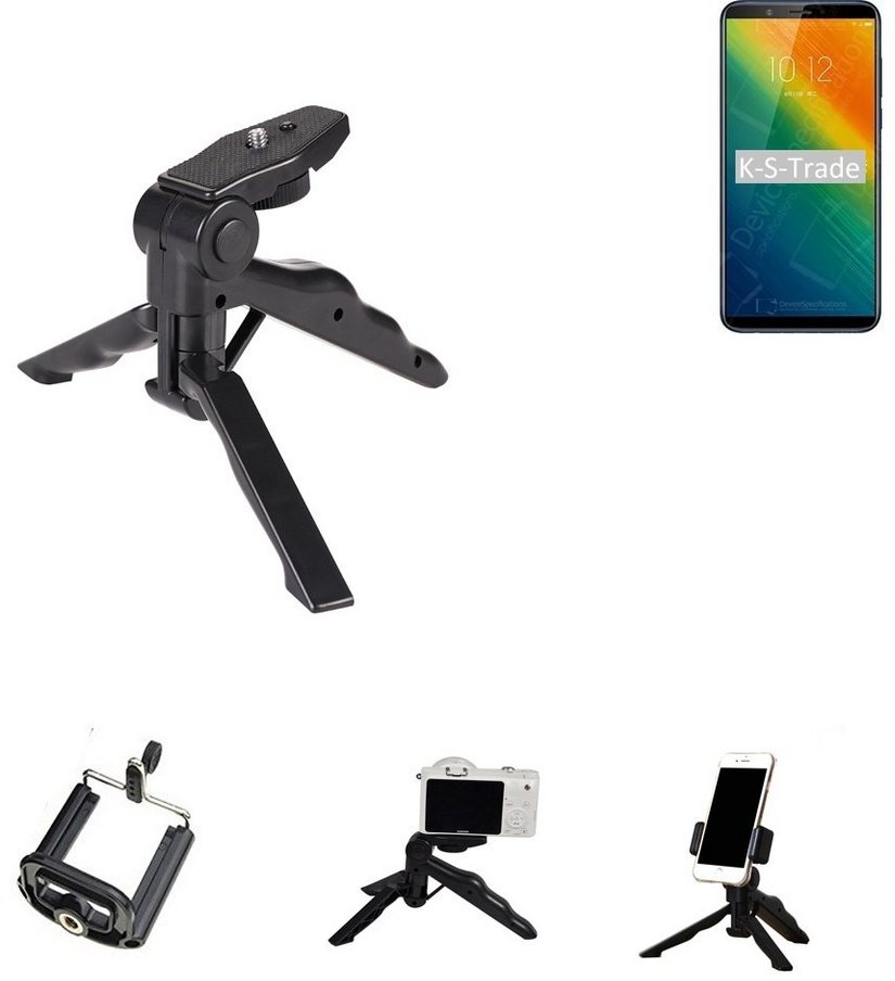 K-S-Trade für Lenovo K5 Note (2018) Smartphone-Halterung, (Stativ Tisch-Ständer Dreibein Handy-Stativ Ständer Mini-Stativ) schwarz