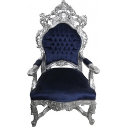 Casa Padrino Barock Thron Sessel Royalblau / Silber - Unikat - Barock Möbel Tron Königssessel