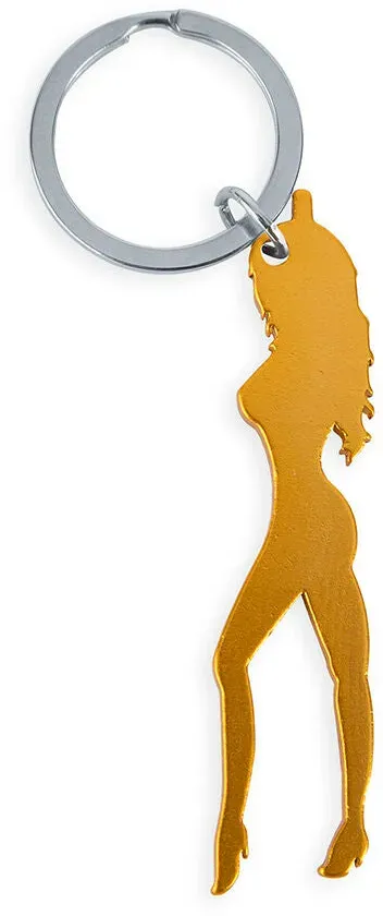 DIABLO PICANTE - SCHLÜSSELANHÄNGER MIT WEIBLICHER SILHOUETTE IN GOLDFARBE MIT BIERÖFFNER