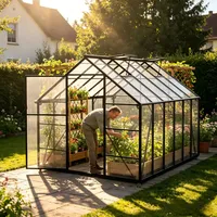 QEENTOE Aluminium Gewächshaus 8x10FT mit Fundamentrahmen & Dachfenster, extra stabiles Tomatenhaus wetterfest & rostfrei, großes Pflanzenhaus für Gemüse- und Pflanzenanzucht, Treibhaus 310x250x205cm