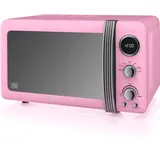 Swan Retro SM22030LPNEU Digital Mikrowelle 20L, 5 Leistungsstufen, Auftaufunktion, 60 Minuten Timer, 27cm Drehteller, Vintage Design, Rosa, 800W