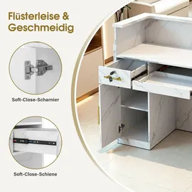 Barberpub Empfangstheke mit 3 Schubladen & 1 Schrank, Empfangstisch mit Beleuchtung, Abschließbar, Rezeptionstheke Kassentheke, R9759(Weiß-Gold) - Weiß/Gold