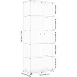 Glas Vitrine - Stand Vitrinenschrank mit LED Touch Licht - 5 Ebenen - 2 Türen mit Schloss - Kunststoffrahmen - Weißer Sockel - Sammlervitrine