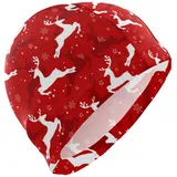 Dallonan Badekappe Weihnachten Schneeflocken Hirsch Elch Rentier Unisex Erwachsene Badekappe Polyester
