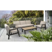 Lesli Living Lounge-Set "Manu" Anthrazit/Beige/Holzoptik