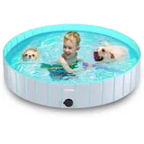 lunaoo Hundepool fur Große Hunde, Faltbare Schwimmbecken Hundebadewanne Hund Planschbecken für Kinder und Hunde, Tragbar & Eco-Friendly PVC Hunde Pool 80cm / 120cm / 160cm