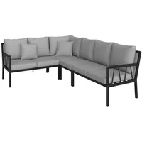 AMATIO Loungegarnitur, Anthrazit, Grau, Metall, Füllung: Schaumstoff,Baumwollfüllung, seitenverkehrt montierbar, L-Form, 254x197 cm, Loungemöbel, Loungemöbel-Sets