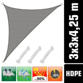 AMANKA Sonnensegel 3x3x4,2 HDPE Dreieck Rechtwinklig Sonnenschutz Garten Grau
