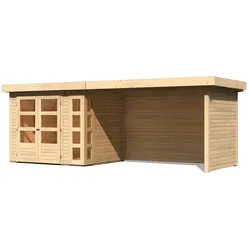 Karibu Gartenhaus Kerko 3 mit 280 cm Anbaudach, Seiten- und Rückwand - 19 mm-naturbelassen