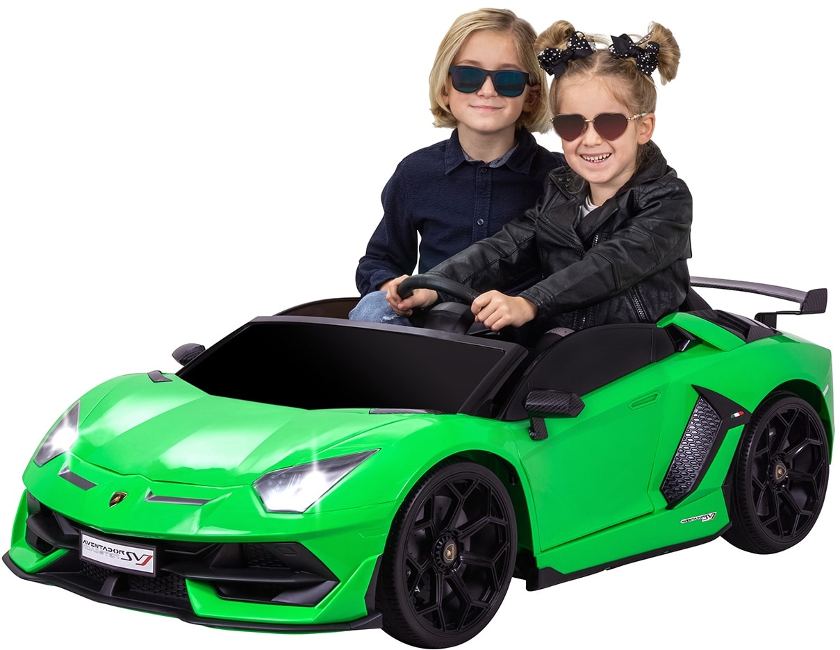 Kinder-Elektroauto Lamborghini Aventador, Zweisitzer, lizenziert, 3-15km/h, Flügeltüren, Drift-Modus (Grün)