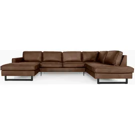 PLACES OF STYLE Wohnlandschaft »Pinto, 350 cm, U-Form, XXL, mit Ottomanen«, Cord, Chenille, Lederoptik, mit Keder, Metallfüße, Wellenunterfederung braun