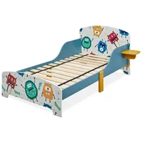 Relaxdays Kinderbett, kleine Monster mit Ablage, Rausfallschutz, Lattenrost, Monster-Motiv, MDF, bunt