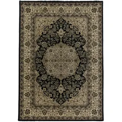 Teppich Kurzflor Vintage Bordüre Polypropylen Gewebt Schwarz Rechteckig 160x230 | Kadima Design