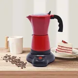 Xingfx Espressomaschine für 6 Tassen, Elektrisch 480W Espressokocher mit Basis, Mokkakanne Kaffeebereiter Aluminiumlegierung, für Familien, Versammlungen, Reisen, Geschäftsreisen (Rot)