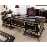 Casa Padrino Schreibtisch Luxus Barock Büromöbel Set Bordeauxrot / Schwarz / Gold - 1 Barock Schreibtisch & 1 Barock Chesterfield Bürostuhl mit edlem Kunstleder - Prunkvolle Barock Büromöbel