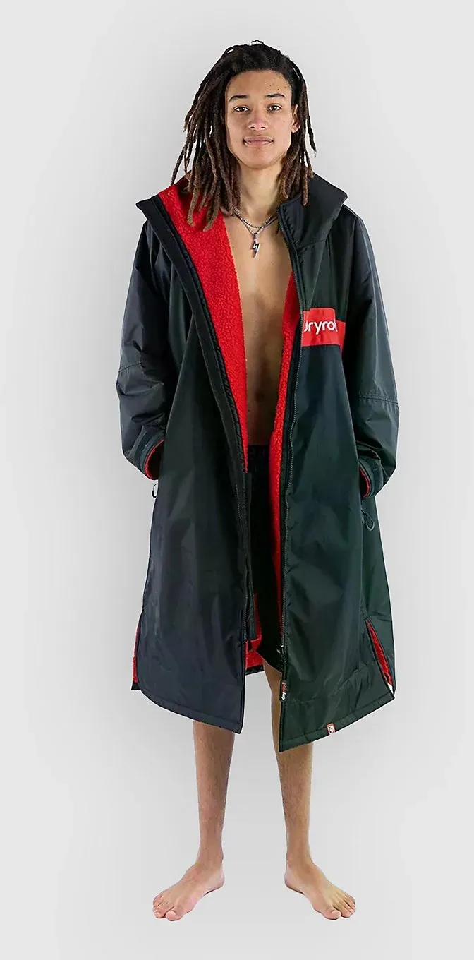 Dryrobe Advance Long Sleeve Surf Poncho black red remix Gr. S