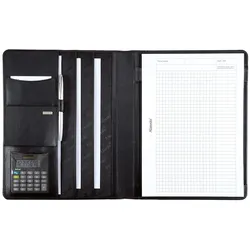 Schreibmappe ALASSIO "DIN A4, Cremona", Herren, schwarz, Glattleder, Dokumentenmappen, mit Taschenrechner