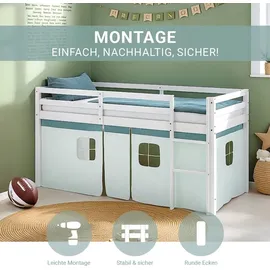Homestyle4u Hochbett 90 x 200 cm Kiefer massiv lackiert mintgrün