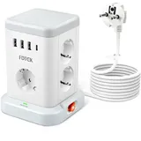 FDTEK 7 Fach Steckdosenturm mit USB C, Mehrfachsteckdose mit Überspannungsschutz (3680W/16A), Steckerleiste mit Schalter, Mehrfachstecker mit Verlängerungskabel 2M für Zuhause Büro Küche