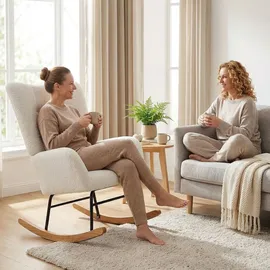 Homcom Schaukelstuhl Relaxsessel Teddysamt-Optik 1 x 1 x 1 cm Cremeweiß mit Kissen
