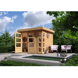 KARIBU Gartenhaus »Kerko 3«, Holz, BxHxT: 242 x 211 x 217 cm (Außenmaße inkl. Dachüberstand) - beige