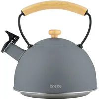 Briebe Nordic Wasserkessel Induktion Flötenkessel, Edelstahl Holzgriff Grau