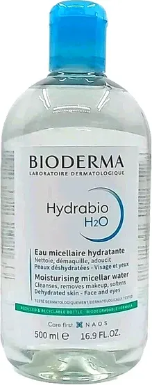 Bioderma Hydrabio H2O Mizellenwasser 500ml – Make-up Entferner & Gesichtsreinigung, feuchtigkeitsspendend, für dehydrierte & empfindliche Haut, ohne Abspülen