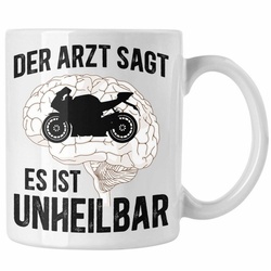 Trendation Tasse Trendation – Motorradfahrer Geschenk Männer Motorrad Tasse mit Spruch Kaffeetasse für Biker Herren weiß